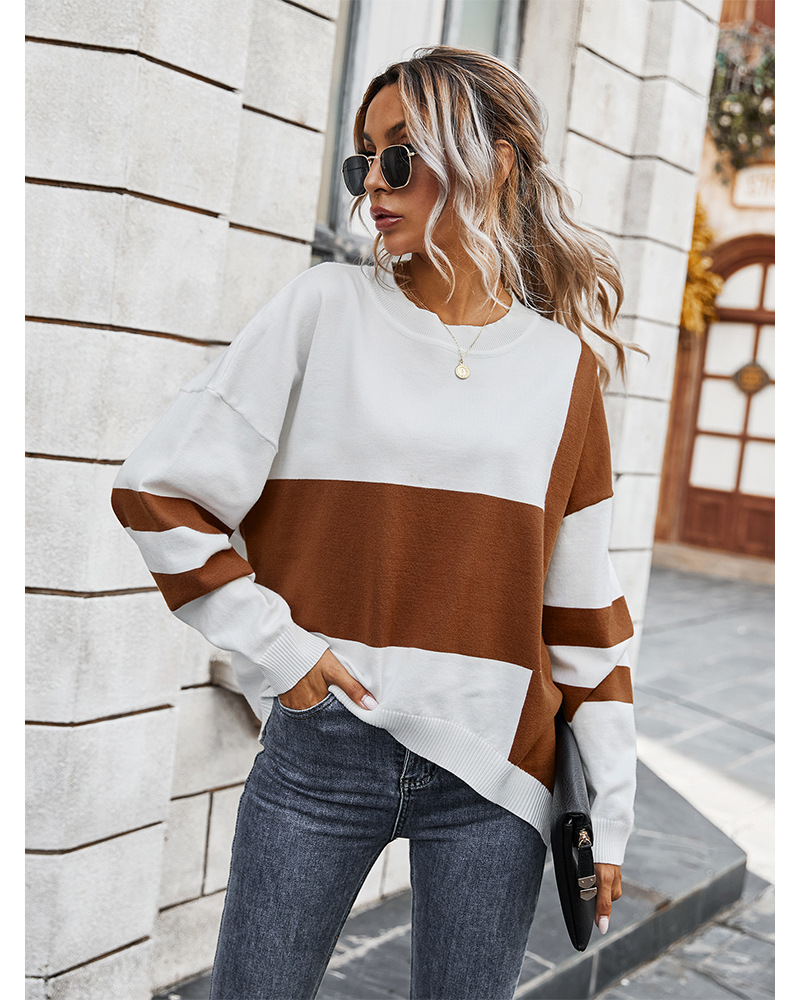 women s new autumn fashion contrast stitching sweater wholesale NSKA199