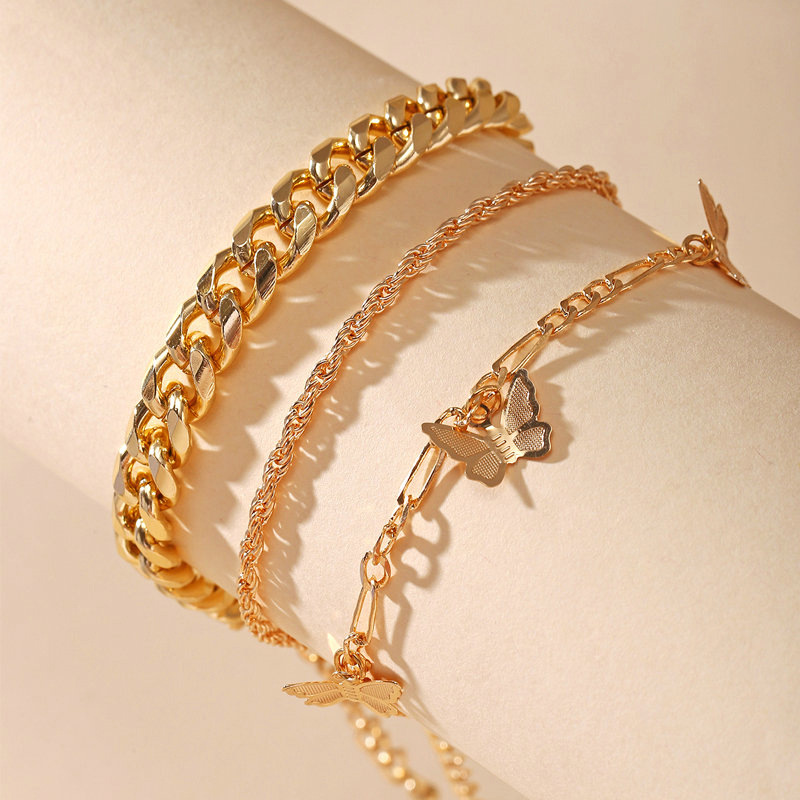 New Butterfly Chain Multilayer Simple Golden Alloy Anklet Set 3 Pack For Women Nihaojewelry display picture 6