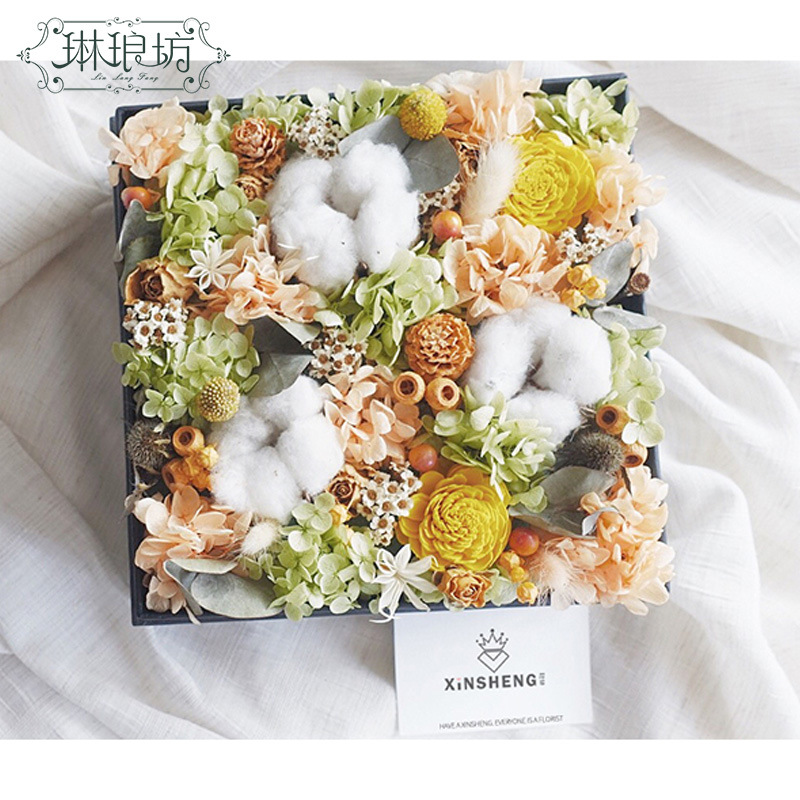 Algodón seco con varillas grandes flores cajas de regalo ramo de flores decoración gran cabeza de algodón blanco Navidad Festival de Primavera Flor eterna
