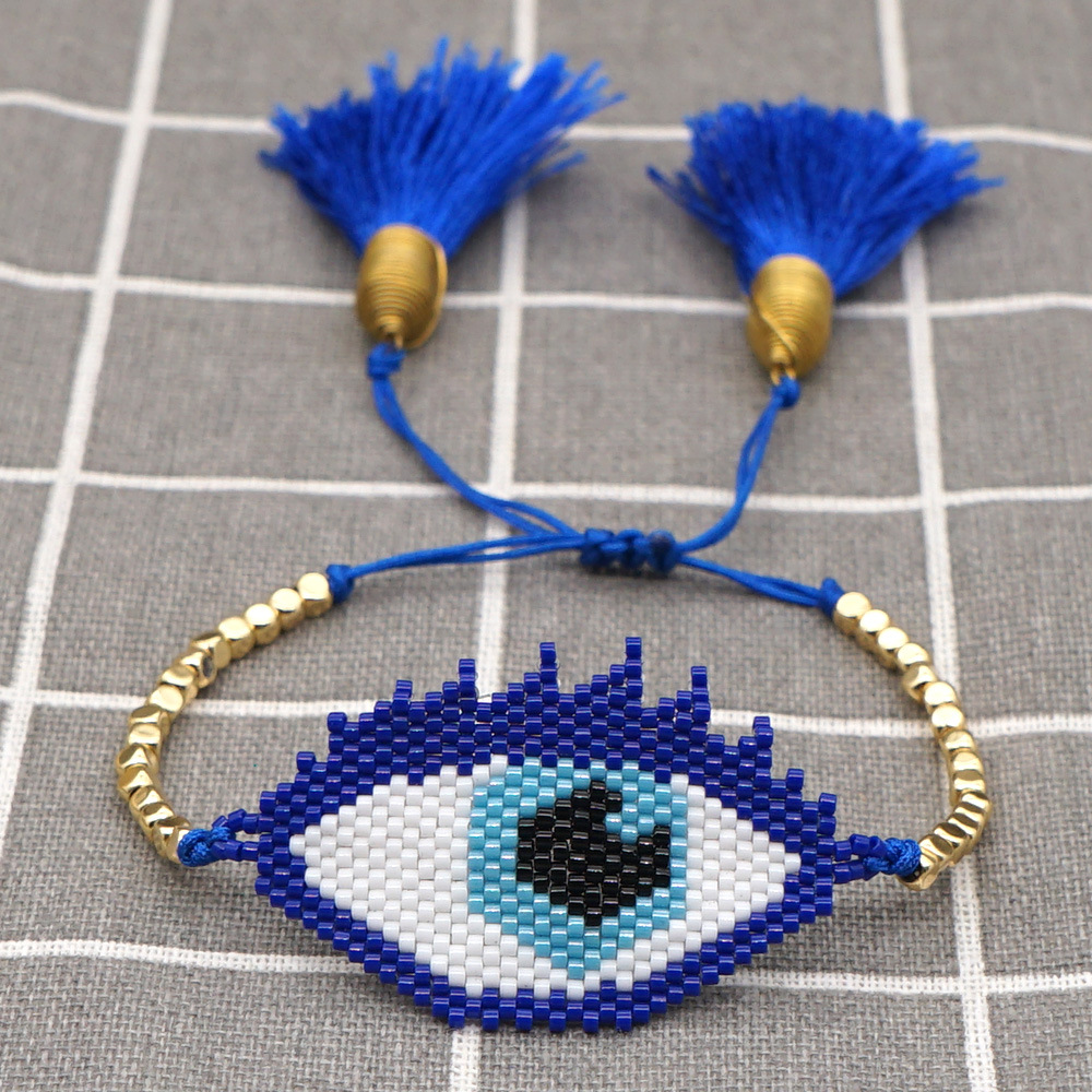 Miyuki beads handwoven Turkish Demon Eye Bracelet Female Gold Bead Tassel Personality Braceletpicture6