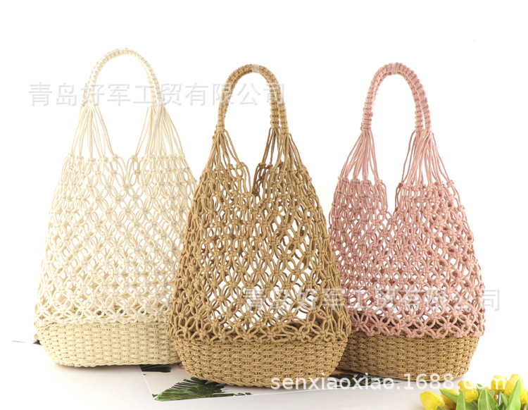 Retro Hollow Straw Woven Solid Color Bucket Bag Wholesale Nihaojewelry display picture 10