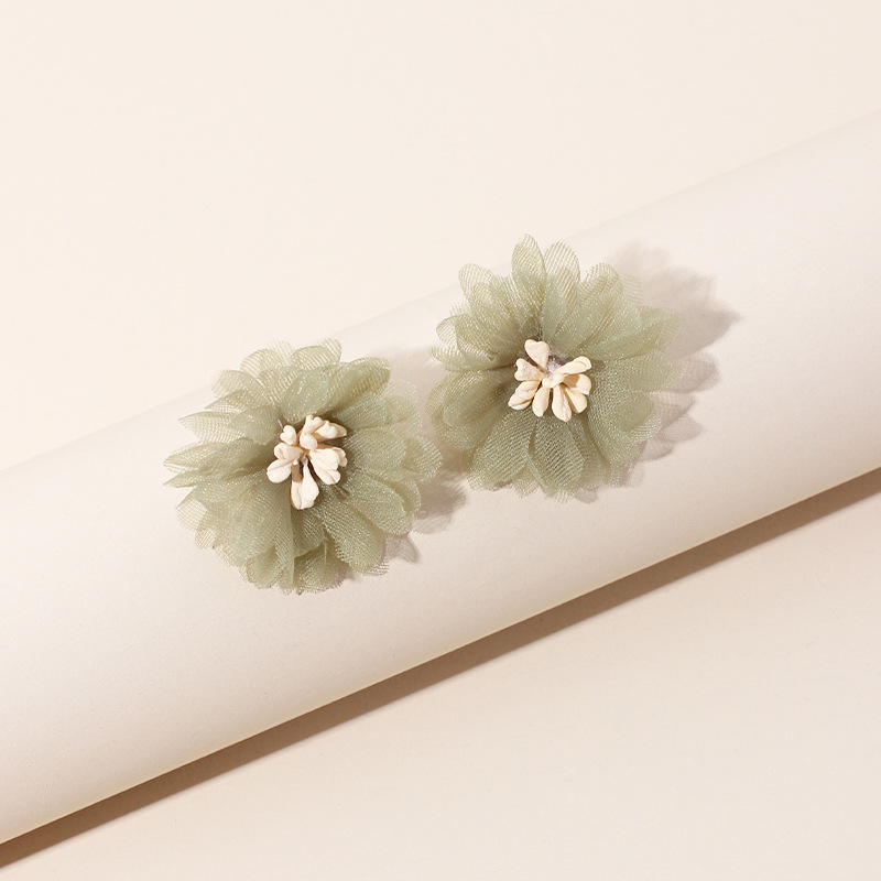 3g Weight Earrings Classification Housewarming, Anniversary, Business, Wedding, Travel, Birthday, Festival Occasion Chiffon Material Flower Pattern Women'S Gender Simple Style Style Purple, Green Color Korea Three-dimensional Mesh Chiffon Flower Retro Port Style Purple Earrings Wholesale 7