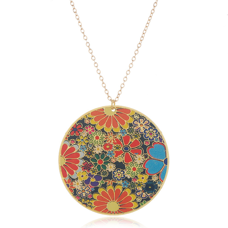 Exaggerated Color Oil Drop Flower Disc Necklace Fashion Trend Retro Bohemian Necklace Wholesale Nihaojewelry display picture 2