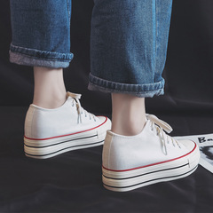 Women's Thick-soled Canvas Shoes with Invisible Lift 2024 Summer/Fall Student Low-top Korean Style Cake Sole Heel Height 60/65