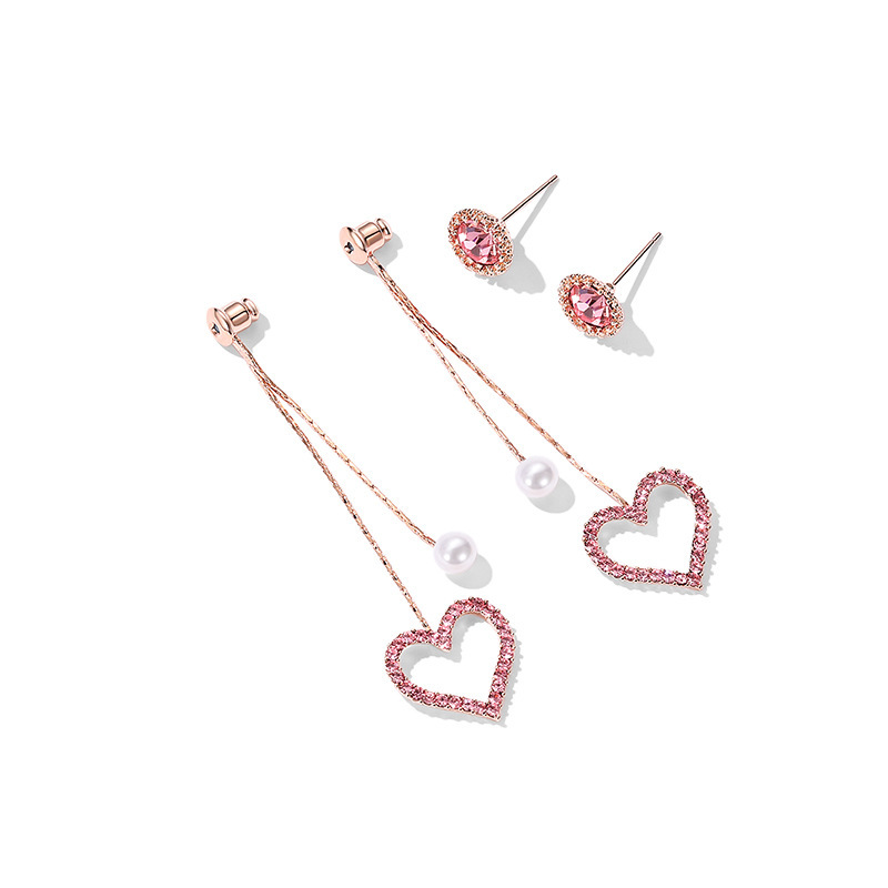 1 Pair Fashion Heart Shape Alloy Inlay Rhinestones Women's Drop Earrings display picture 6