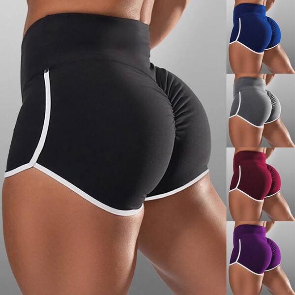 2020 New Summer European and American Foreign Trade Women's Large Size Sexy Solid Color High Waist Sports Running Tight Hip Shorts