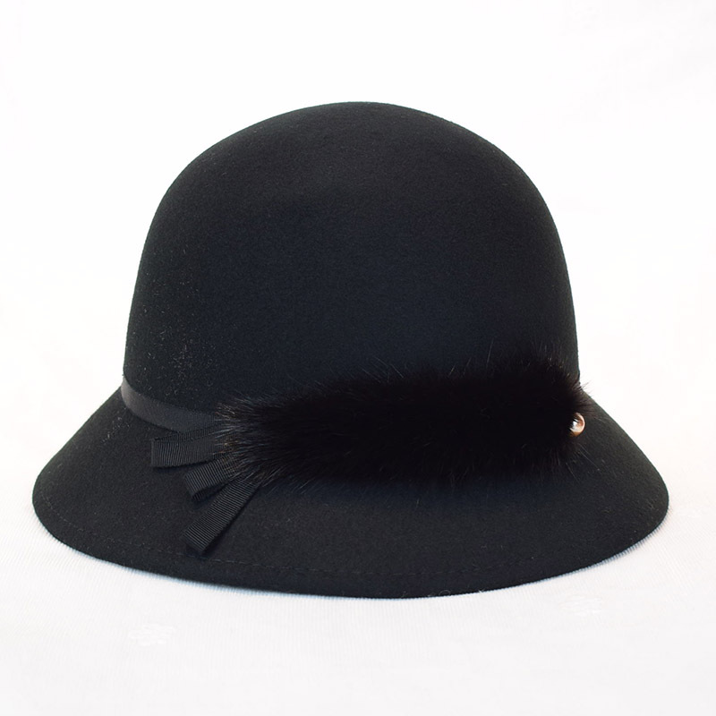 Frau Elegant Britischer Stil Einfarbig Schleife Breite Traufen Fedora-hut display picture 2