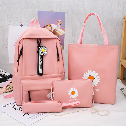 New ins Japanese Daisy Girl Canvas School Bag Korean Version Junior High School Student Backpack Simple Backpack for Women