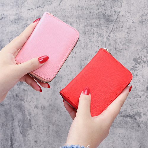 2020 New Solid Color Lychee Pattern Organ Card Bag Women's ID Card Bag Card Card Holder Coin Purse All-in-One Bag