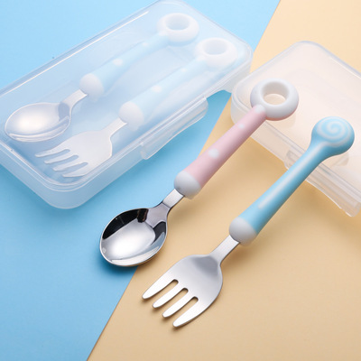 D304 Stainless steel Portable children Lollipop Spoon fork suit doughnut Complementary food train baby Having dinner Spoon