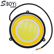 新款外贸高亮车标COB汽车日行灯 COB圆形雾灯带转向 通用改装led