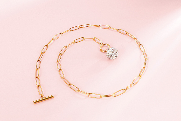 new style diamond ball stainless steel square chain OT buckle necklace bracelet set wholesale Nihaoj