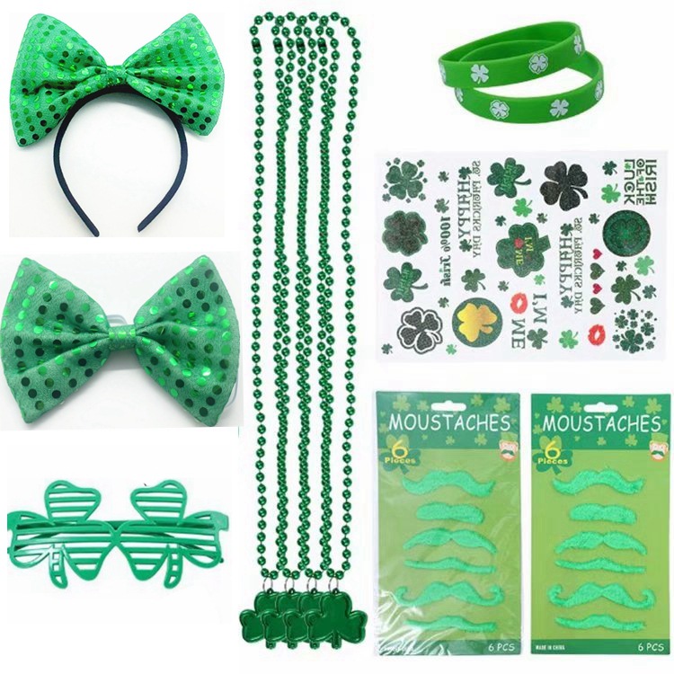 Nuevo conjunto de pantalones de pelo irlandés día de San Patricio para mujeres set de trébol set de gafas