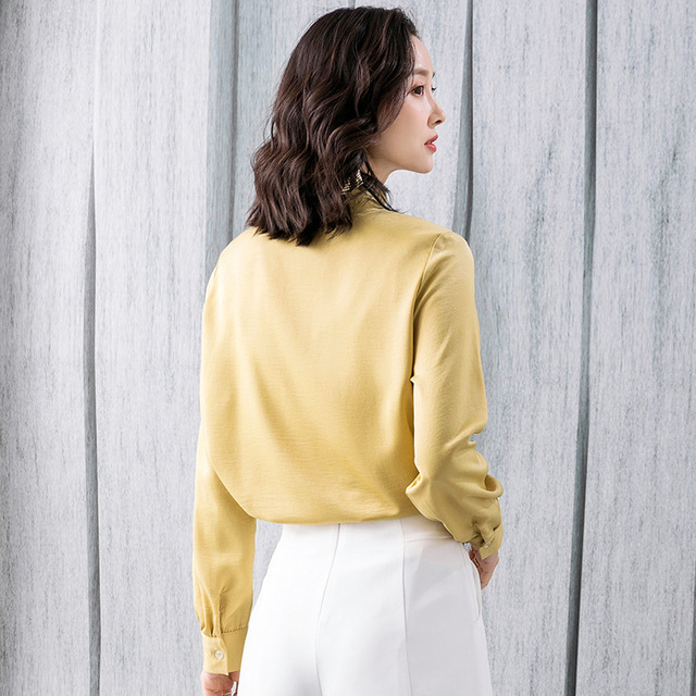 Women’s chiffon shirt top Korean slim fashion single breasted solid thin knitwear