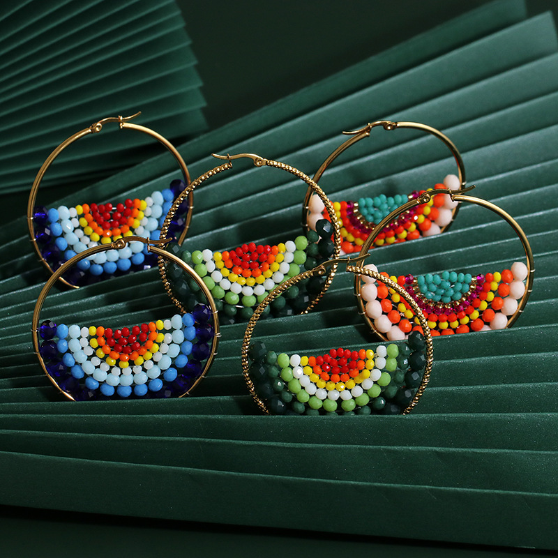 New Fashion Bohemian Bead Earrings Beaded Wrapped Color Stud Earrings For Women Wholesale display picture 11