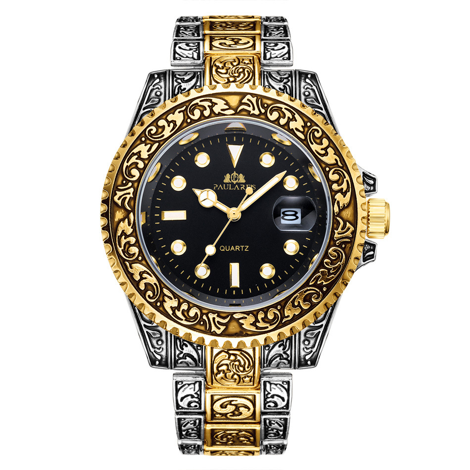 Montre homme à quartz sculptée avec calendrier fantôme d'eau lumineuse MONTRE À QUARTZ_voghion.com