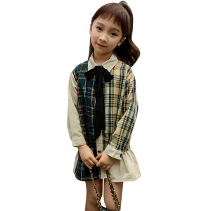 女童春装连衣裙2020新款儿童撞色裙子韩版洋气女孩网红公主裙春秋