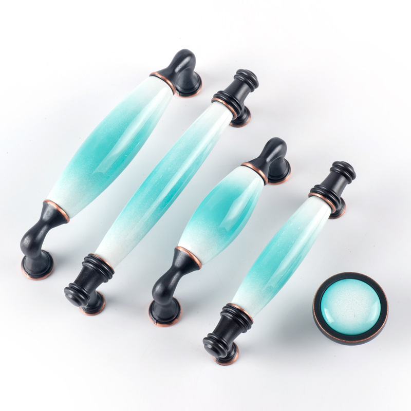 简约美式橱柜抽屉衣柜柜子门把手儿童房可爱粉色蓝色单孔陶瓷拉手