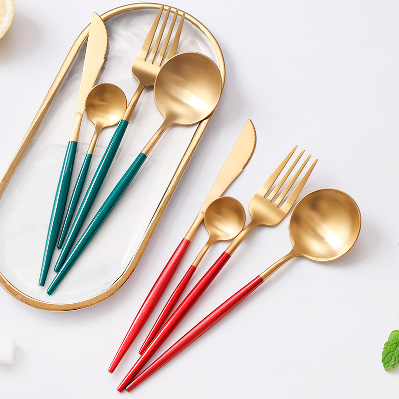 304 Brushed stainless steel Portugal Knife Fork spoon Coffee spoon hotel household thickening Cutlery Four piece suit