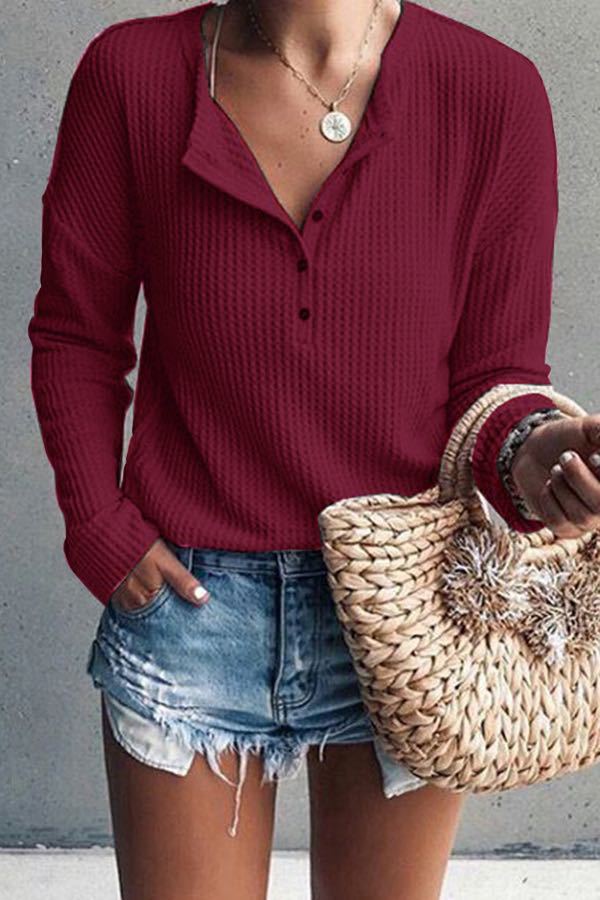 Women's Long Sleeve T-shirt Round Neck Solid Colour Autumn Top_voghion.com