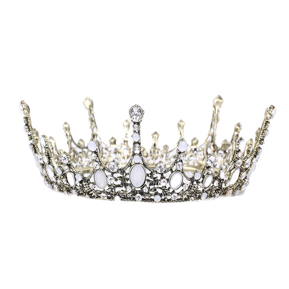 歐美新娘飾品皇冠頭飾復(fù)古合金鑲鉆整圓圈王冠婚慶配件跨境發(fā)飾廠