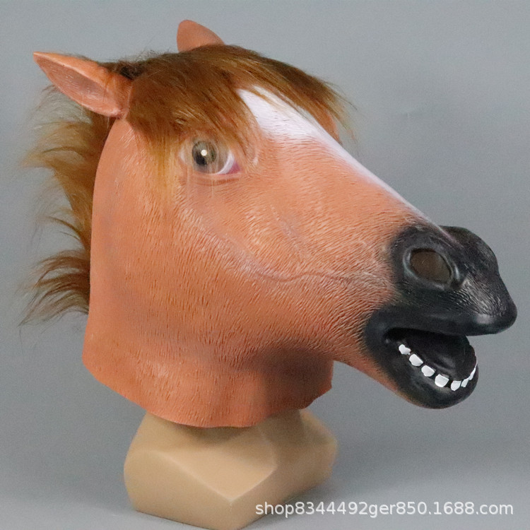 Cabeza de caballo máscara de cabeza animal cubierta de Halloween máscara de látex divertido show en vivo Cosplay props