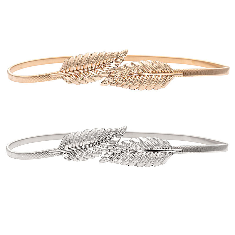 Oro Plata de las mujeres estilo Coreano hojas metal cadena la cintura elástico cinturón Otoño e Invierno Venta caliente