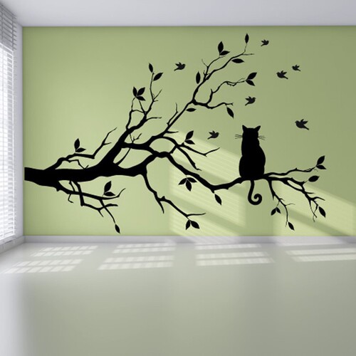 8515 New Cat on the Branch Living Room Bedroom Background Wall Decorative Wall Sticker Factory Direct Sales Wholesale