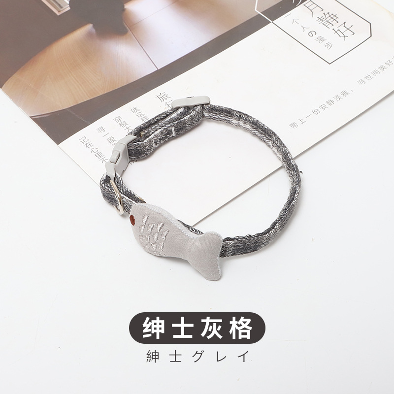 苏格兰格子刺绣小鱼儿项圈-绅士灰格