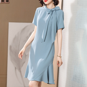 Dress women Europe and the United States fashion French elegant ribbon temperament slim medium length skirt