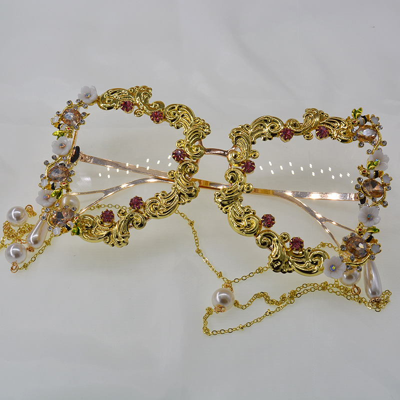 New Magazine Hipster Party Carved Exaggerated Sunglasses Starry Star Rhinestone Pearl Chain Sunglasses Wholesale Nihaojewelry display picture 4