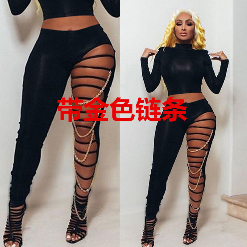 G8061 European and American women's cross-border spring new fashion casual sexy ripped leggings