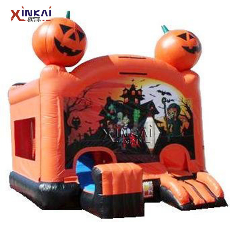 厂家直销室内外充气娱乐跳床 充气缕空南瓜头跳床 万圣节充气气模