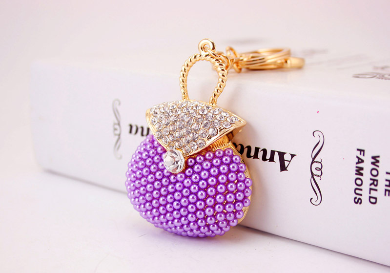 45g Weight Alloy, Metal Material Heart Pattern Women'S Gender Pink, Purple, Peach Color Rhinestone Pearl Handbag Keychain 2