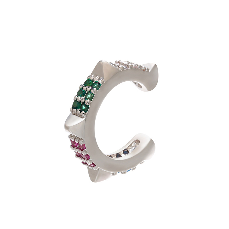 Colored Diamond Wolf Teeth Geometric Ear Bone Clip Wholesale Nihaojewelry display picture 6