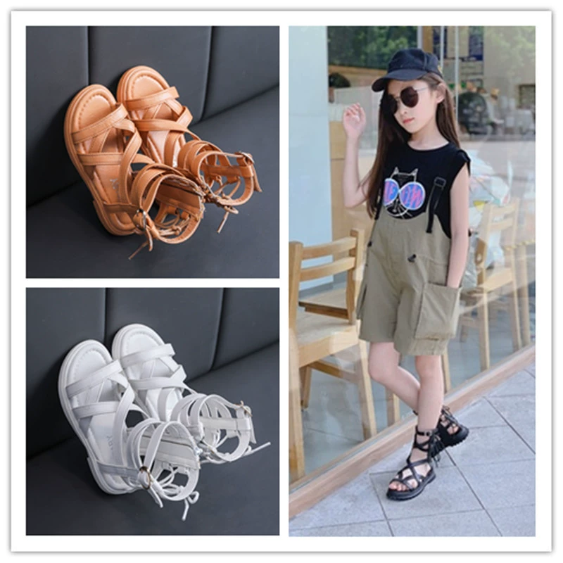 Детская римская обувь 2021, летняя новая модная обувь с высоким берцем в Корейском стиле для девочек, детская пляжная обувь