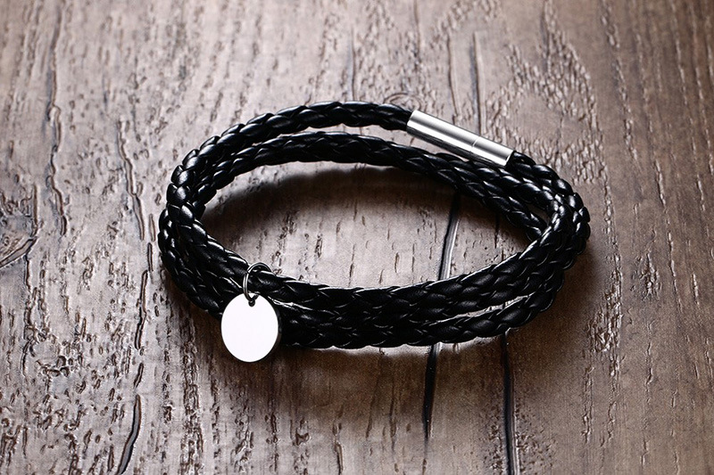 1 Piece Fashion Round Pu Leather Braid Menu0027S Bracelets