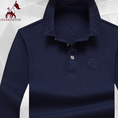 2020秋冬新款男士长袖T恤男翻领 品牌中青年宽松纯棉长袖男装上衣