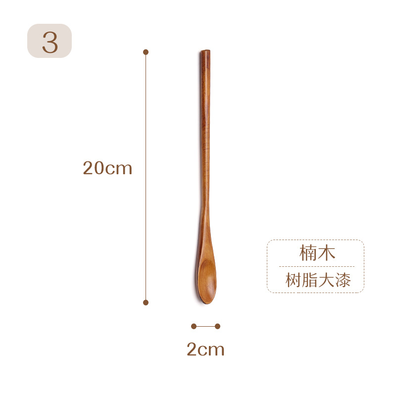 Estilo japonés bobinado mango largo cuchara de madera pintura grande café leche té miel mezcla cuchara vajilla de madera cuchara de sopa imprimible LOGO