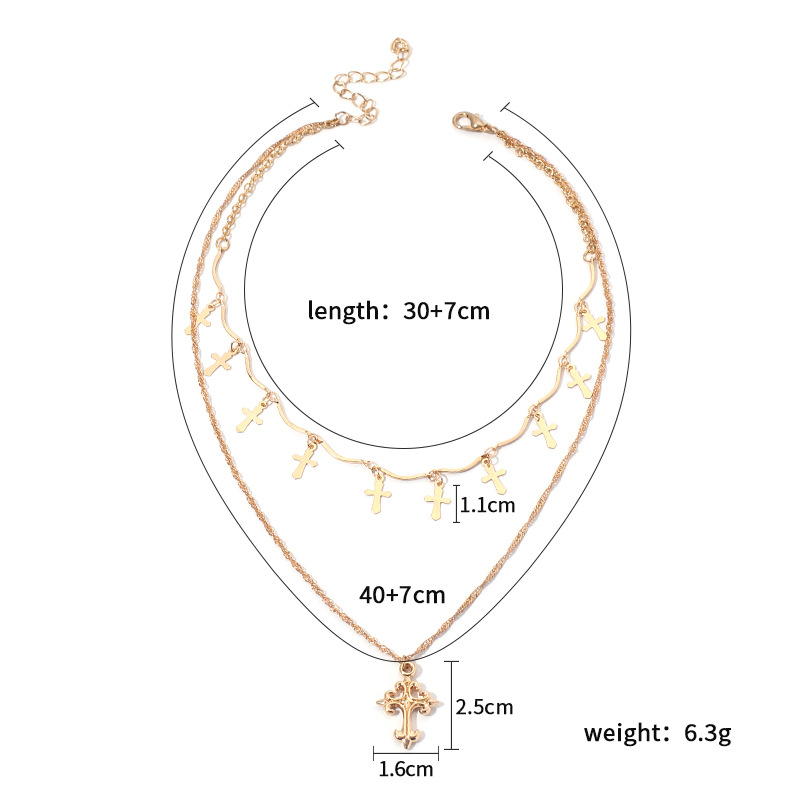 Multi-layer Cross Pendant Necklace Popular Fashion Retro Belief Clavicle Chain display picture 1