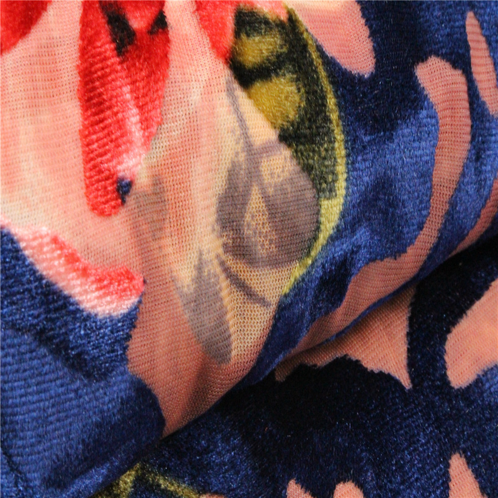 海宁经编四面弹力丝绒不倒绒烂花 印花 丝绒裙面料