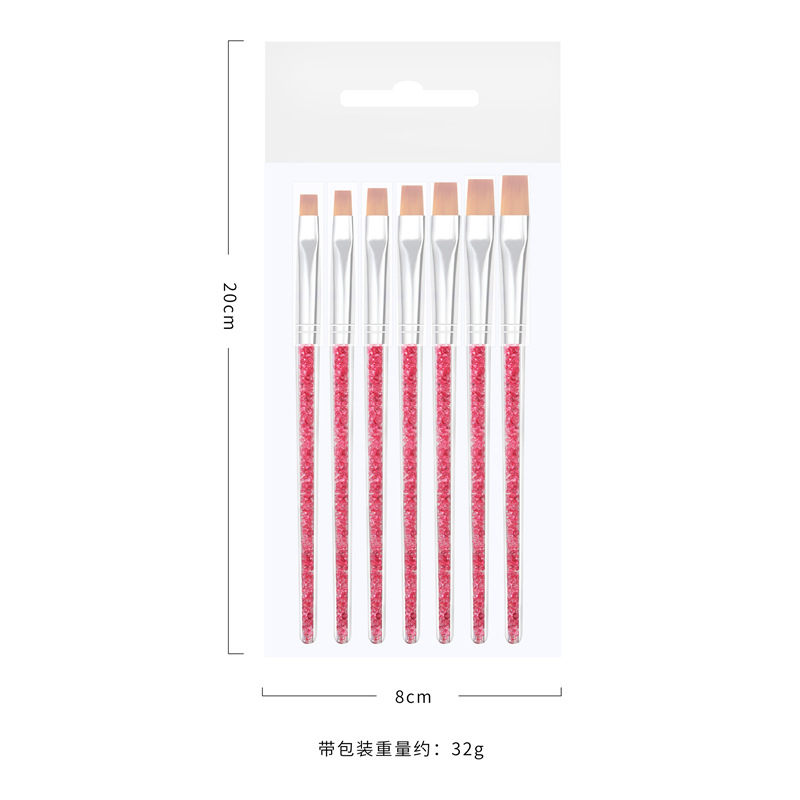 Nuevo arte de uñas transfronterizo 7 piezas de brocha rosa punta plana pluma de fototerapia poste de perforación de agua pluma tallada de fototerapia juego de bolígrafos de uñas