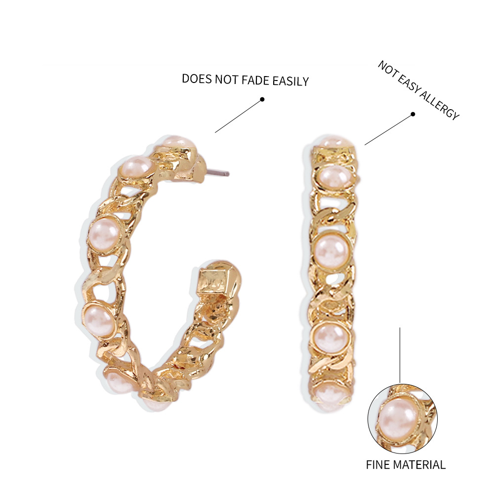 Fashion New Creative Hollow C-shaped Earrings Personality Niche Design Alloy Pearl Earrings Wholesale Nihaojewelry display picture 9