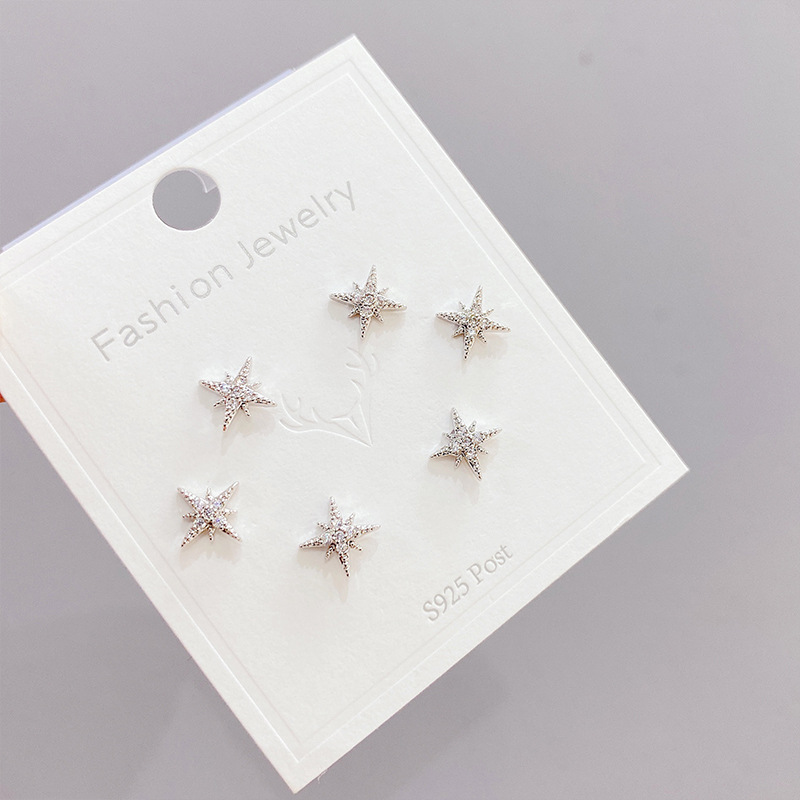 Fashion Star Copper Plating Zircon Ear Studs 3 Pairs display picture 3