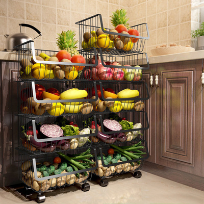 厨房蔬菜水果收纳篮多层可移动落地收纳筐放菜架子沥水家用置物架