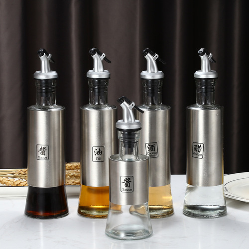 Kitchen supplies oil jug Japanese style stainless steel creative glass bottle press wine jug seal can be customized with logo