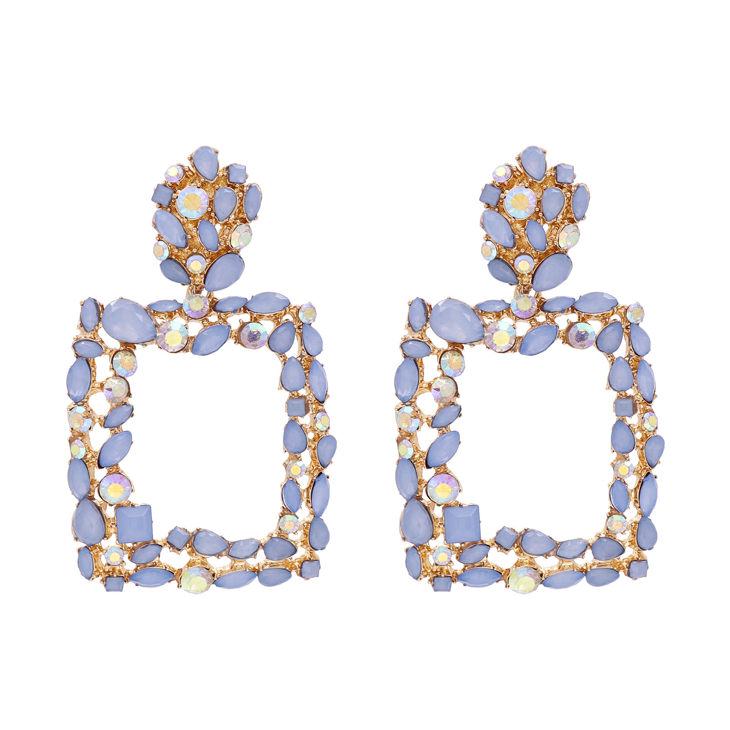Geometric Stained Glass Diamond Hollow Earrings Long Earrings With Accessories Wholesale Nihaojewelry display picture 5