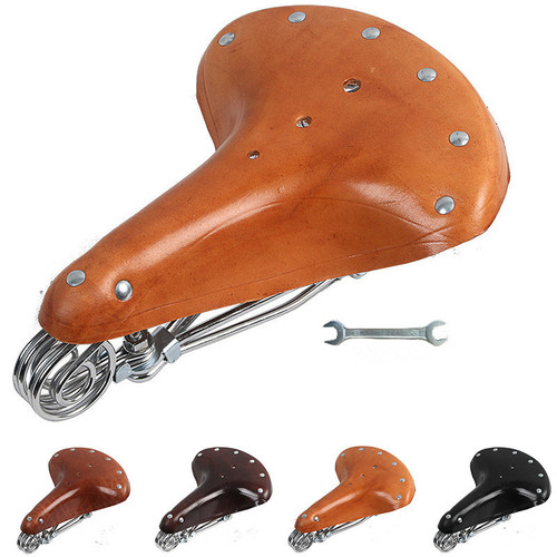 Bicycle cowhide saddle true three-spring cushion retro saddle cowhide saddle seat bag bicycle accessories
