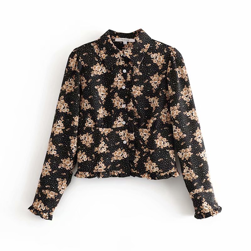  sexy long-sleeved lapel floral shirt  NSAM4223