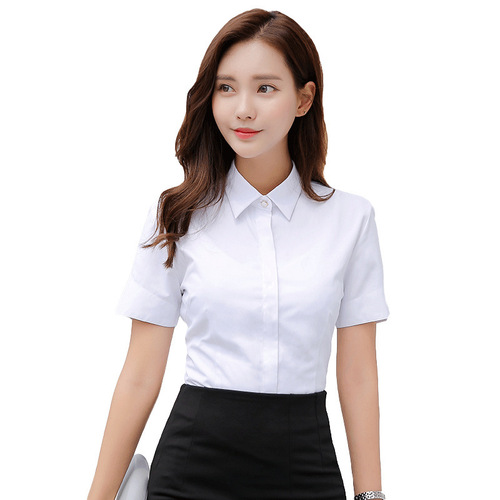 Women's short-sleeved shirts slim professional business attire OL plus size hotel work clothes women's half-sleeved white shirt